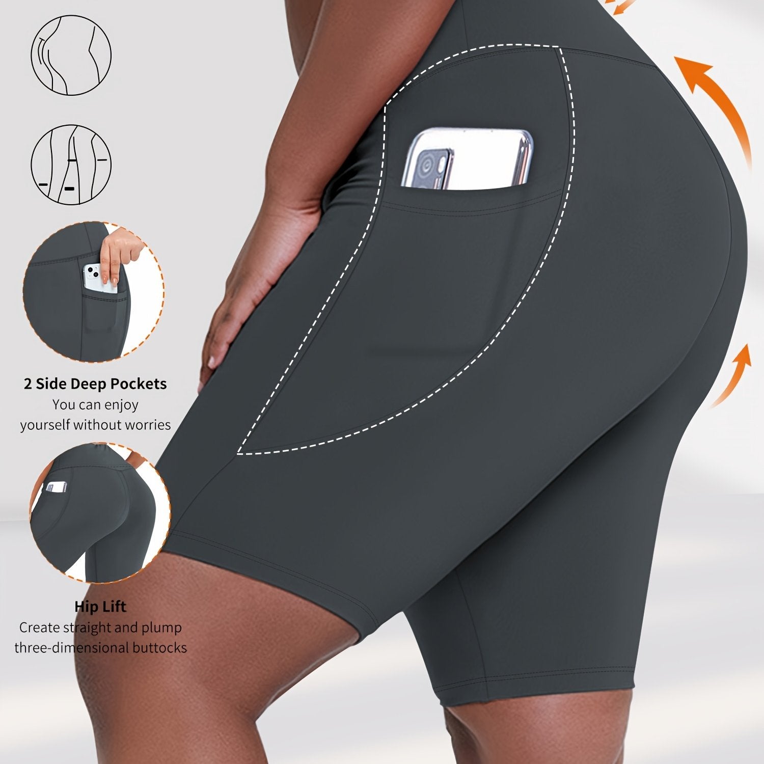 Plus Size Women's High Waist Shorts with Pockets, Stretchy Breathable Fabric