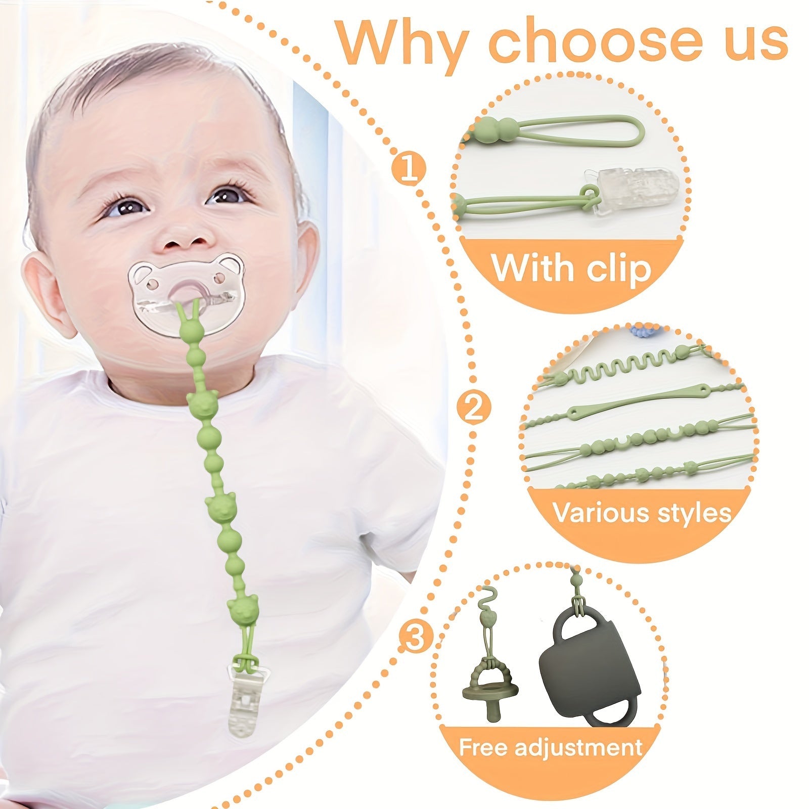 4-Pack Silicone Toy Straps for Binkies and Teethers Adjustable Multicolor