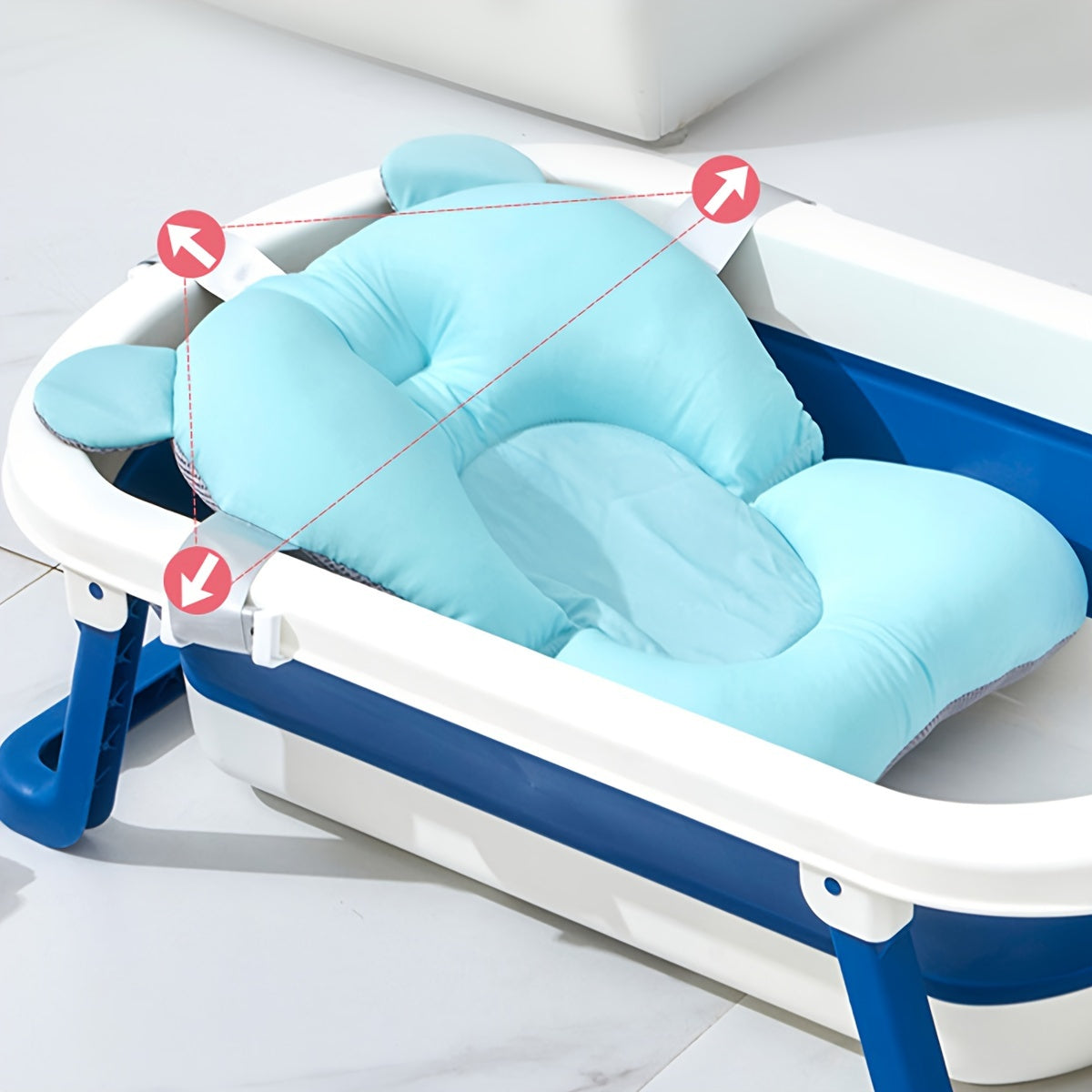 Baby Bathtub Cushion with Adjustable Straps Breathable Polyester Support Pad for Infants
