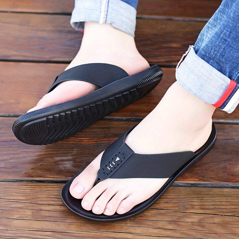 Men's Black Slip-On Sandals with Adjustable Strap for Casual Beach and Walking