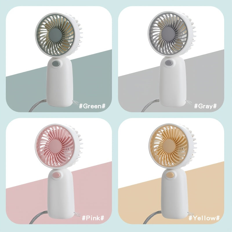 Portable Handheld Fan with Multi-Color Blades, Lightweight Plastic, Battery Operated for Office Travel Camping