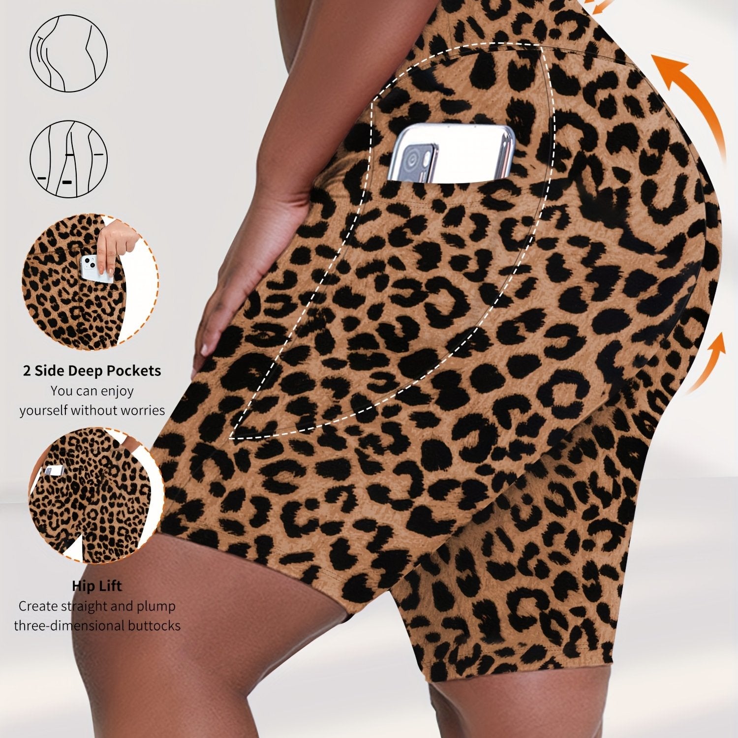 Plus Size Women's High Waist Shorts with Pockets, Stretchy Breathable Fabric