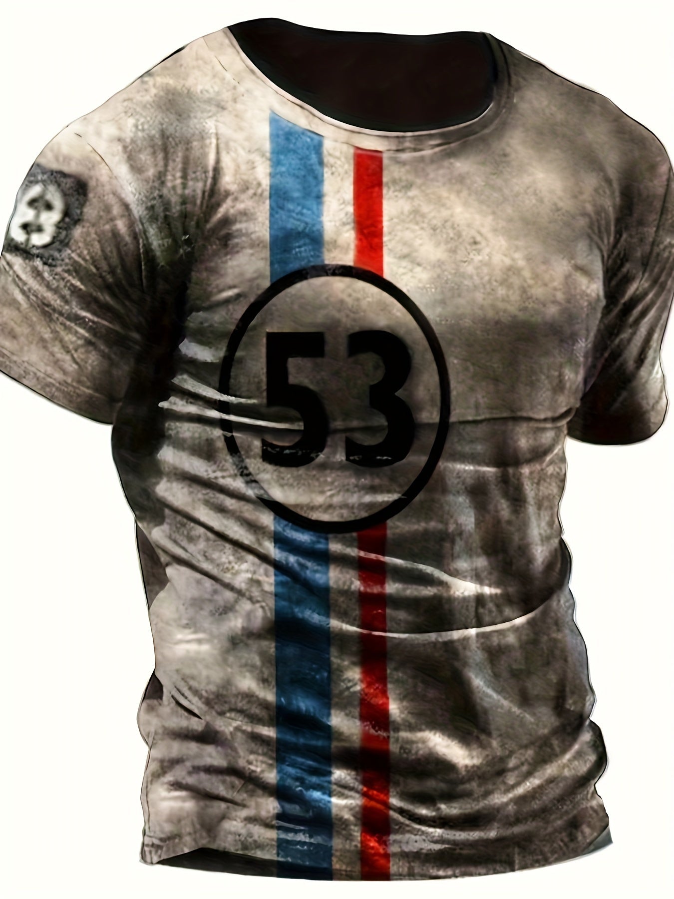 Футболка для мужчин большого размера в винтажном стиле, короткий рукав, круглый вырез, принт, полиэстер, спандекс