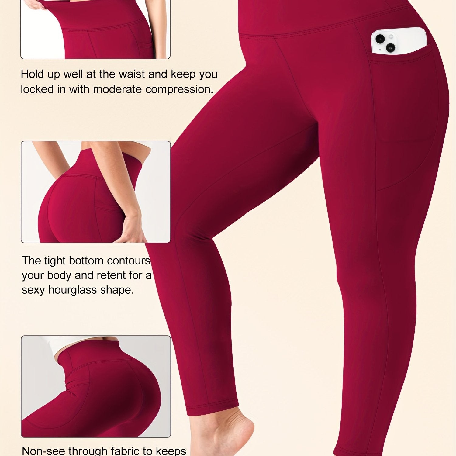 Plus Size Tummy Control Yoga Pants with Pockets High-Waisted Workout Leggings