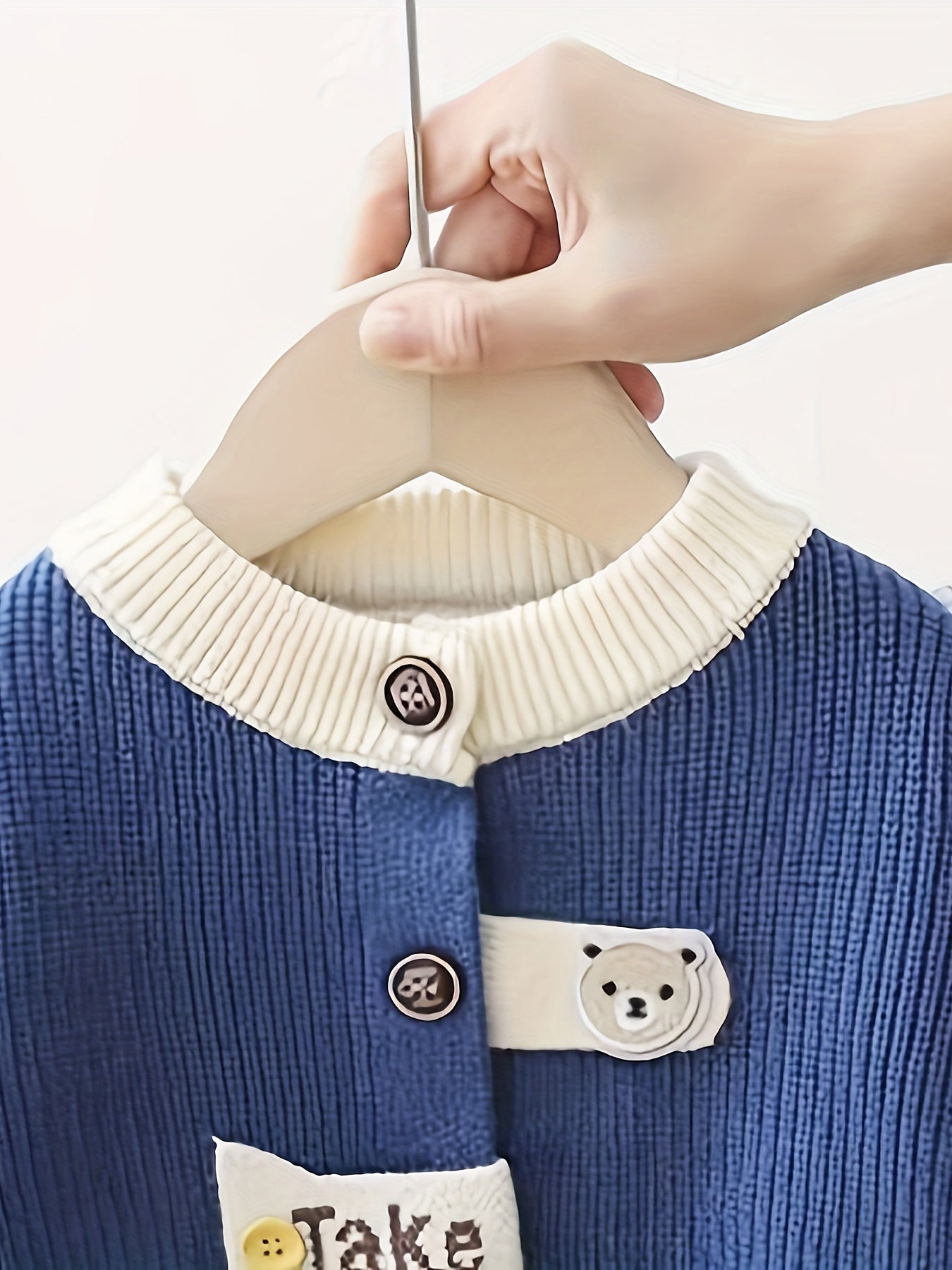 Boys' Mustard Yellow Knit Cardigan with Bear Patch Long Sleeve Fall Winter Kids' Sweater