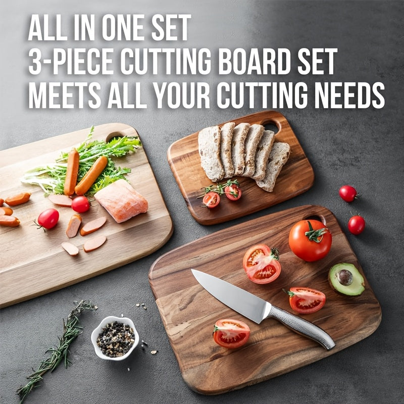 Набор разделочных досок из акациевой древесины, 3 предмета, большие, прочные кухонные доски для нарезки