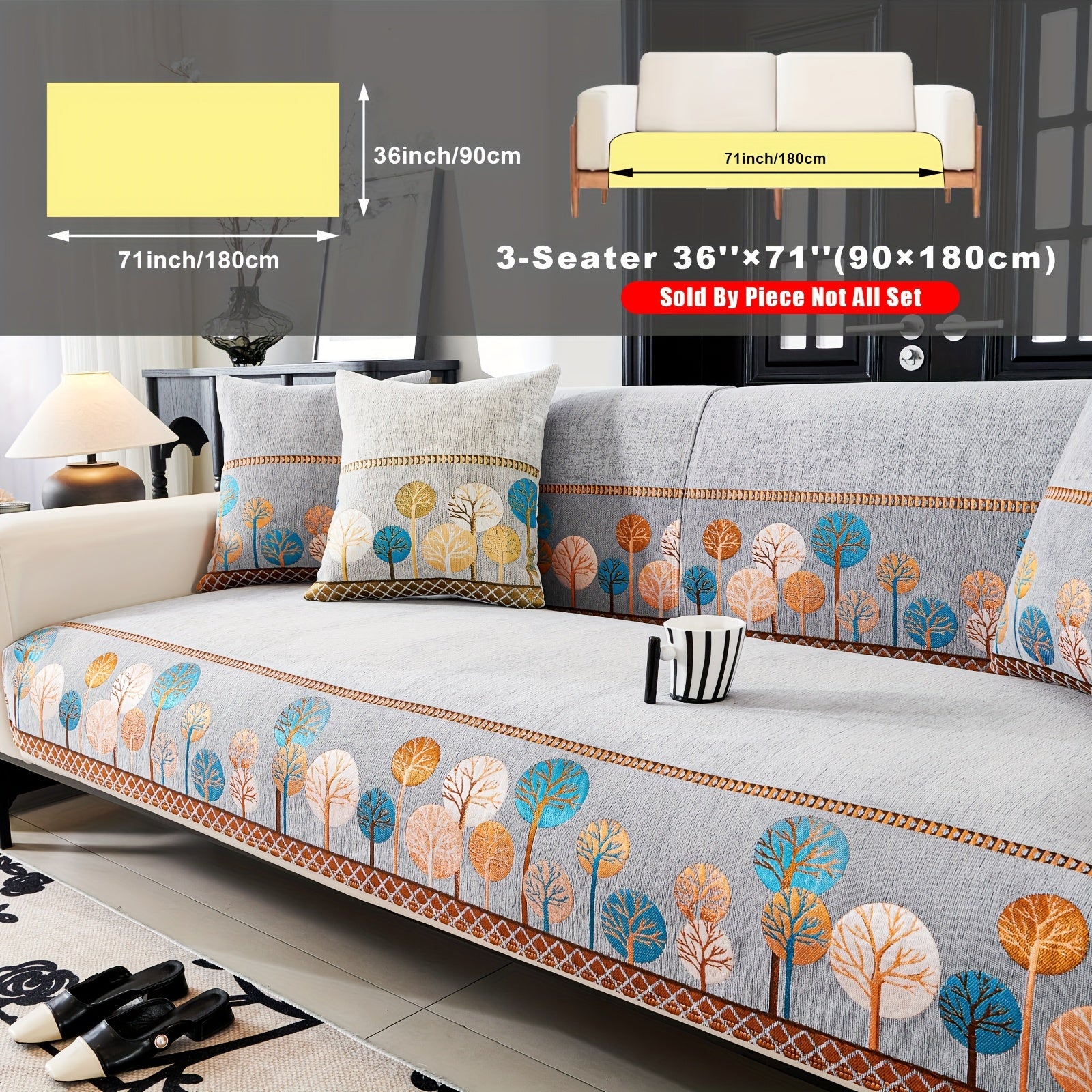 Chenille Sofa Cover with Tree Embroidery Pet-Friendly Slip-Resistant Easy to Clean Fits Various Sofa Sizes for Living Room and Home Decor
