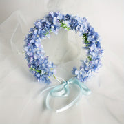 Floral Bridal Headband Hydrangea Flower Crown with Ribbon Tie for Weddings and Parties