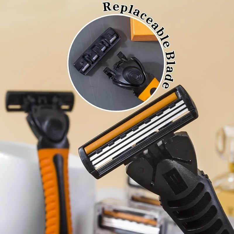 Men's Stainless Steel 3-Layer Safety Razor with Replaceable Blades