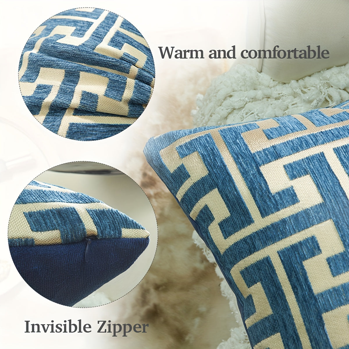 Chenille Geometric Inlaid Color Line Throw Pillow Cover Soft Back Cushion Case