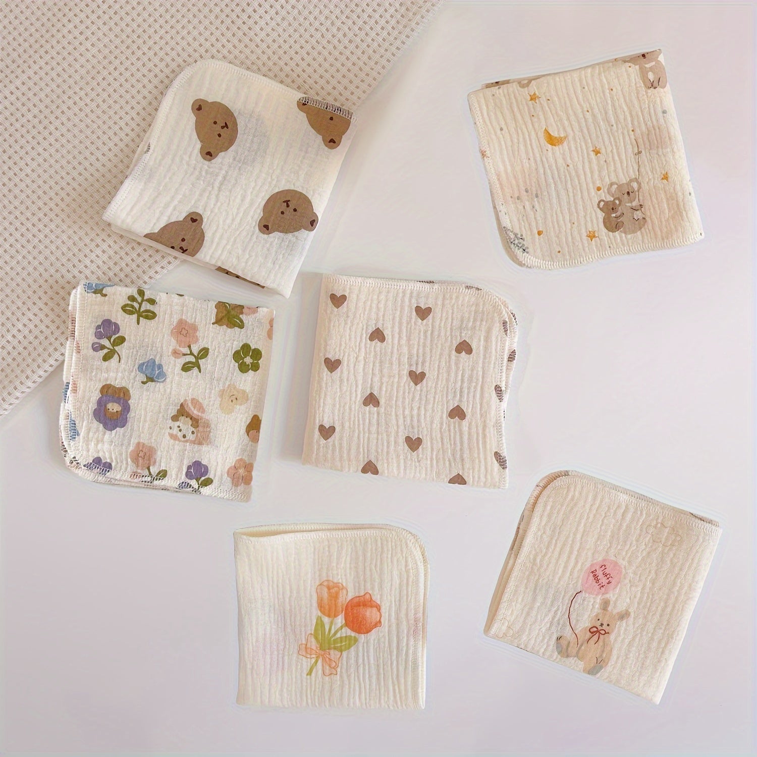 Set of 6 Soft Gauze Bath Towels for Baby Bathing, Face Washing, and Feeding