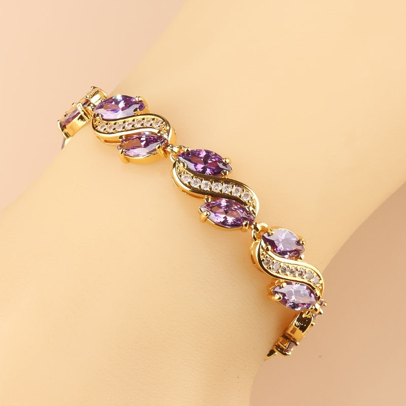 Zarif ayollar bilaguzugi, hashamatli kubik zirkon zanjir bilan - to'ylar va partiyalar uchun ideal, zamonaviy mis zargarlik tanlovi.