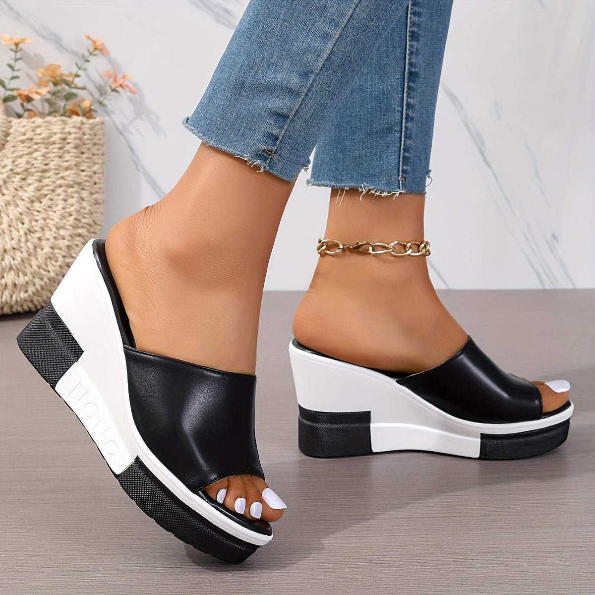 Women's Wedge Sandals Summer Open Toe Slip-On Platform Heel for Outdoor Wear