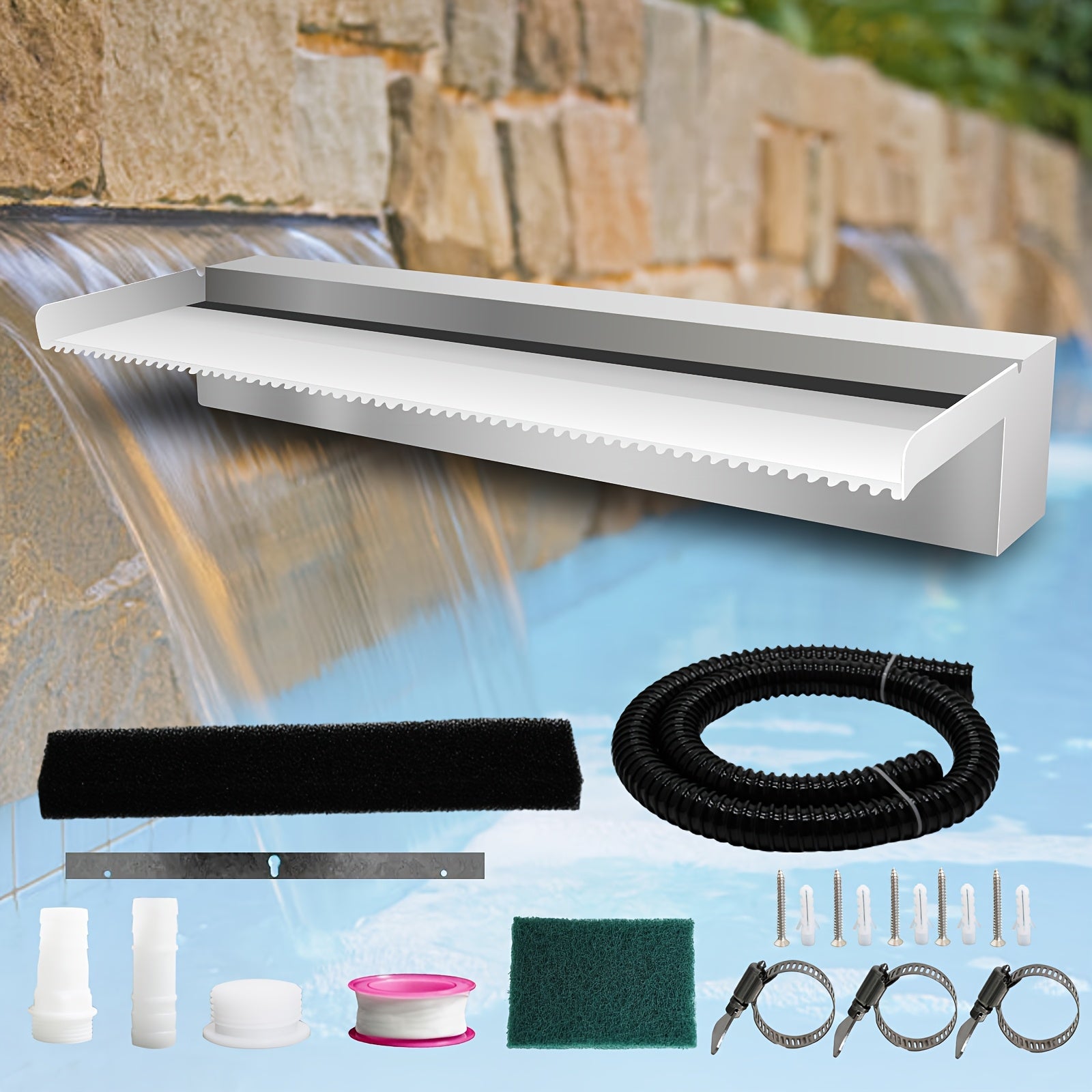 304 zanglamaydigan po'latdan yasalgan suv toshqini uchun hovuzlar va bog'lar uchun, yoritgichsiz, turli o'lchamlarda