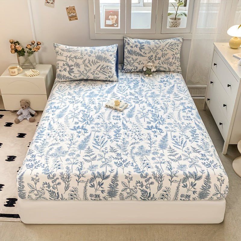 Fitted Sheet Set with Pillowcases Hypoallergenic Machine Washable Polyester Deep Pocket