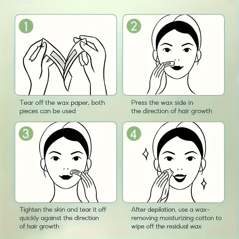 Gentle Wax Strips for Face and Bikini, Hypoallergenic, No Residue, 8pcs