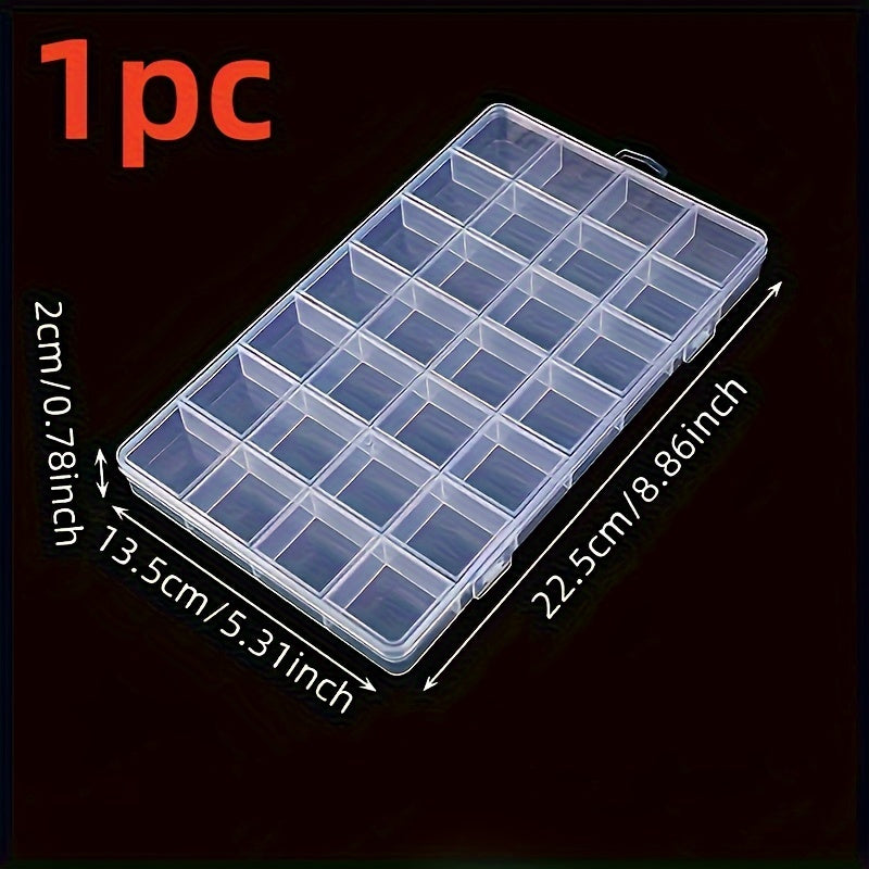 Organizador de almacenamiento de plástico transparente con 28 compartimentos para joyas, cuentas y suministros de manualidades