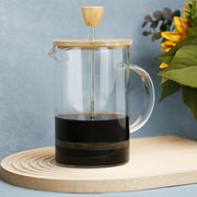 Glass French Press Coffee Maker Set with Wooden Lid 350ml-1000ml Heat Resistant Borosilicate