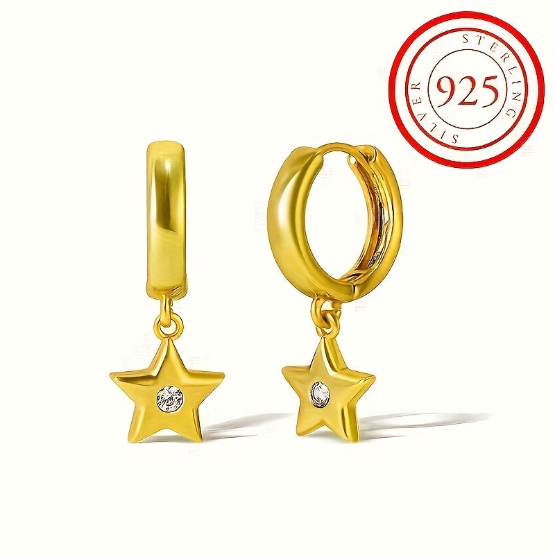 Sterling Silver Star Earrings with Cubic Zirconia and Pentagram Pendant for Women