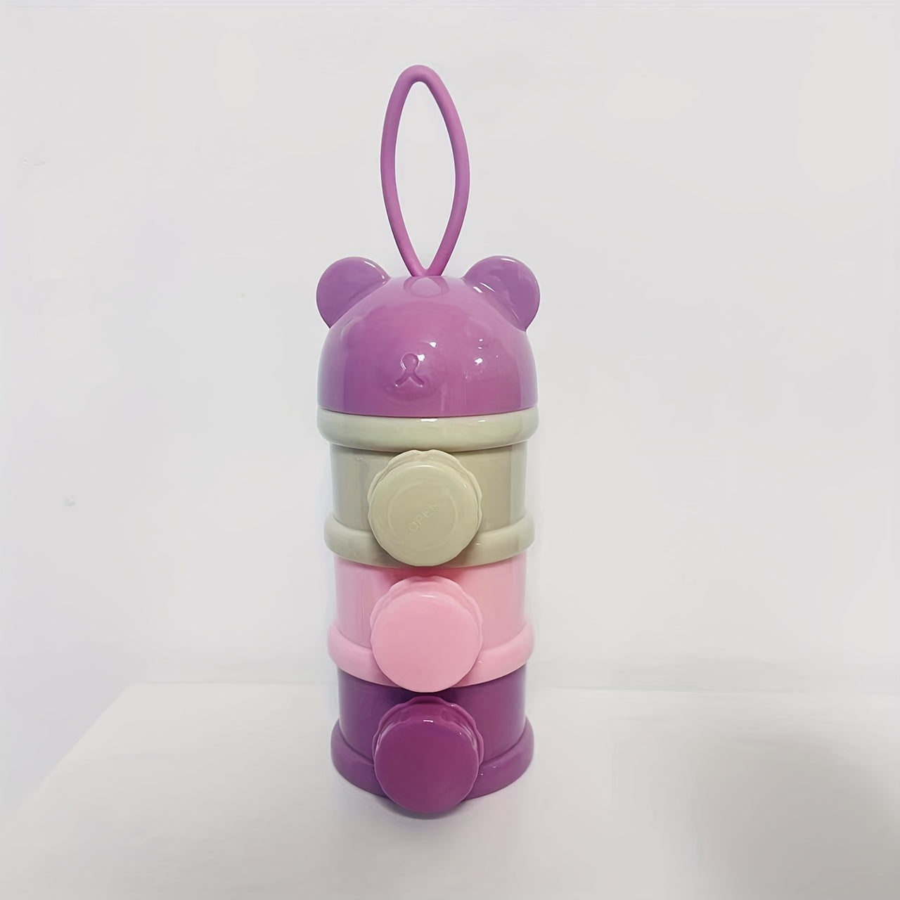 Caja de almacenamiento para snacks con diseño de oso de dibujos animados, de cuatro capas, reutilizable