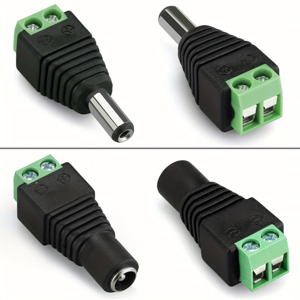 2pcs DC Power Connectors Male to Female 5.5mm x 2.1mm for LED Lights CCTV Cameras