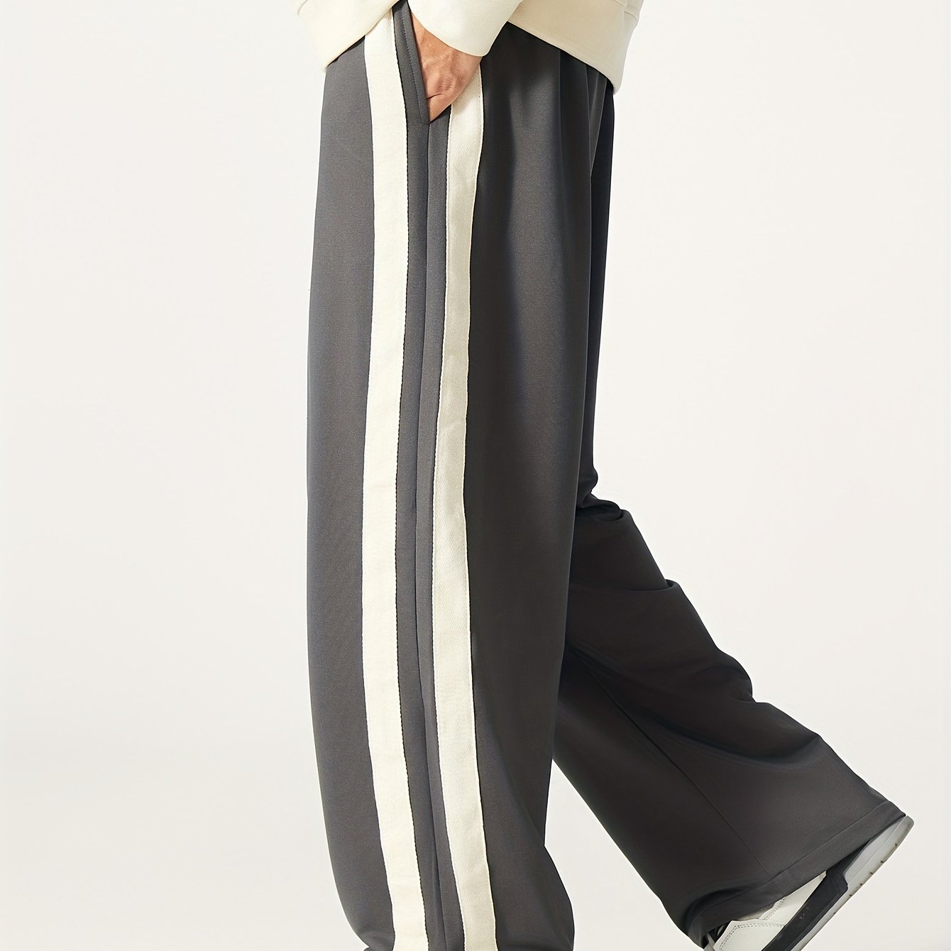 Men's Plus Size Casual Striped Joggers Lightweight Polyester Blend Loose Fit All-Season