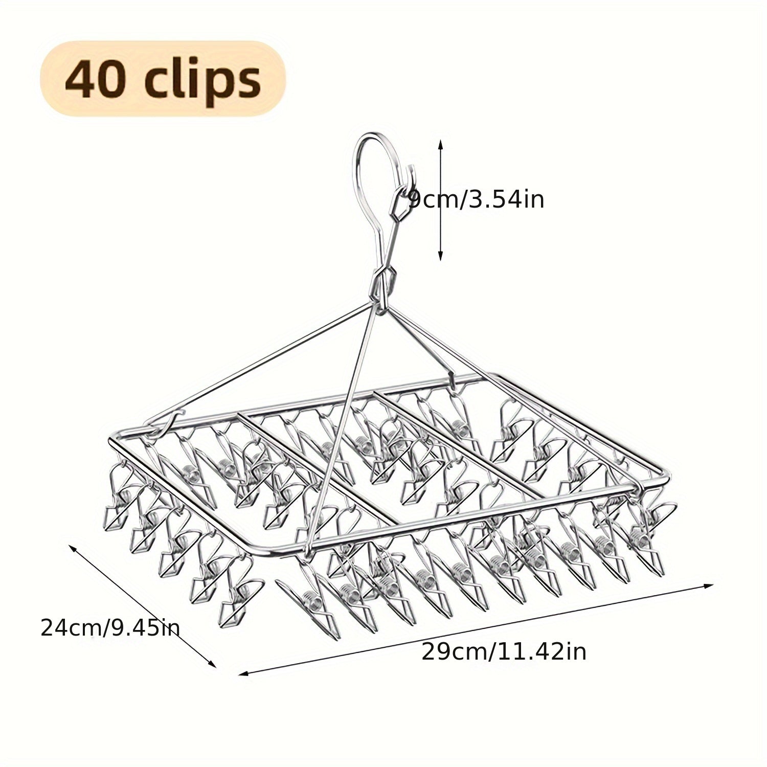 Estante para secar calcetines de acero inoxidable con clips y gancho giratorio para lavandería