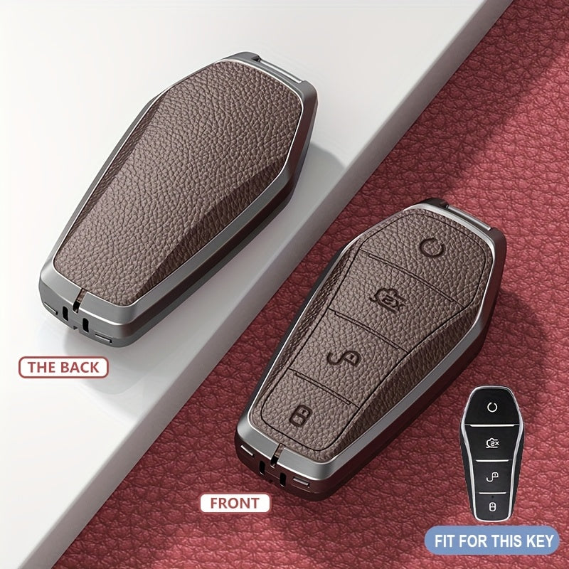Alloy Car Key Cover Brown Protective Keychain for Remote Key Fob