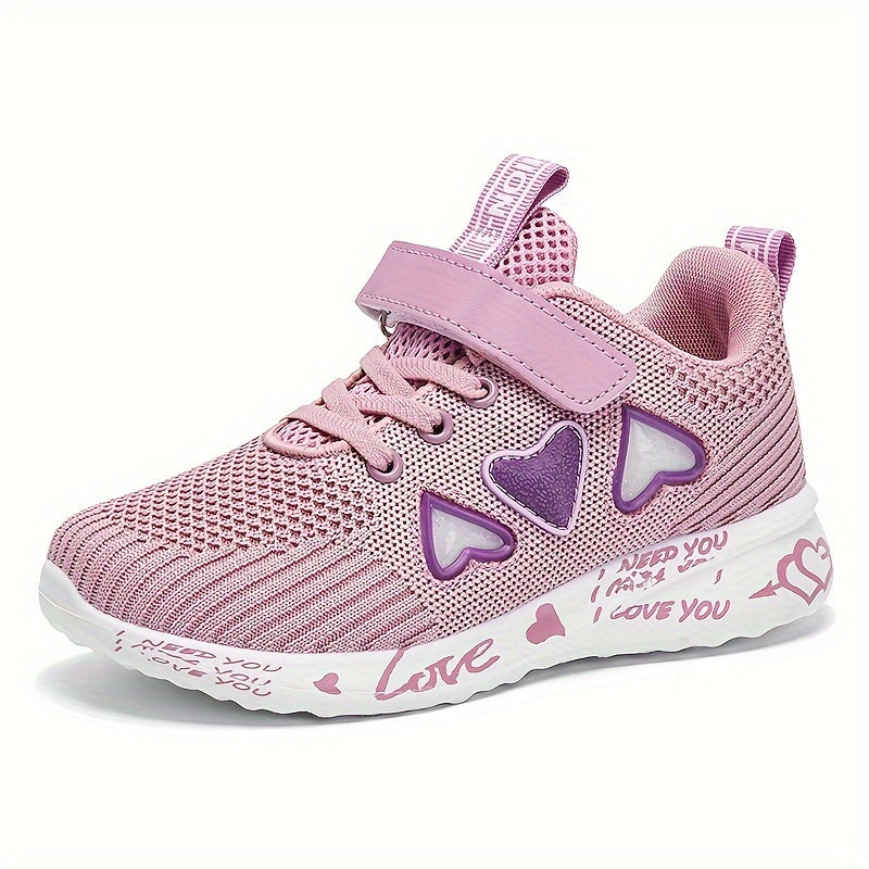 Girls' Breathable Low Top Woven Sneakers with Heart Design for Casual and Running