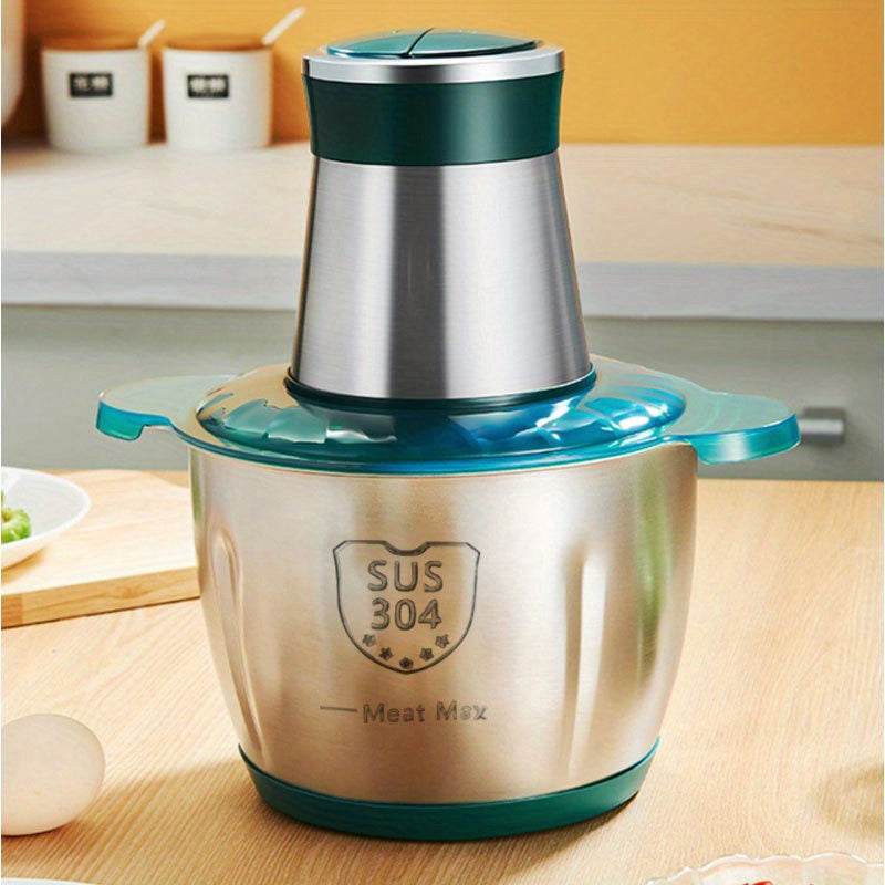 2 tezlik, 4 ta bi-balandlikdagi zanglamaydigan po'latdan yasalgan pichoq bilan kuchli Oziq-ovqat protsessori va go'sht maydalagich, sabzavotlar, piyoz va sarimsoq uchun. Shisha yoki zanglamaydigan po'lat variantlar bilan EU rozetkasi mavjud.