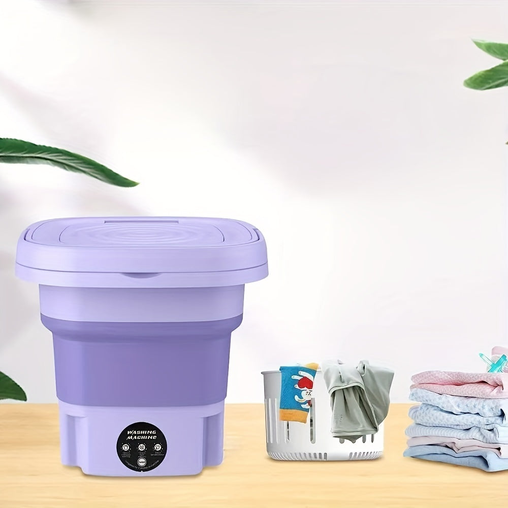 Portable 8L Folding Washing Machine Compact Space-Saving Electric Touch Control Blue Purple