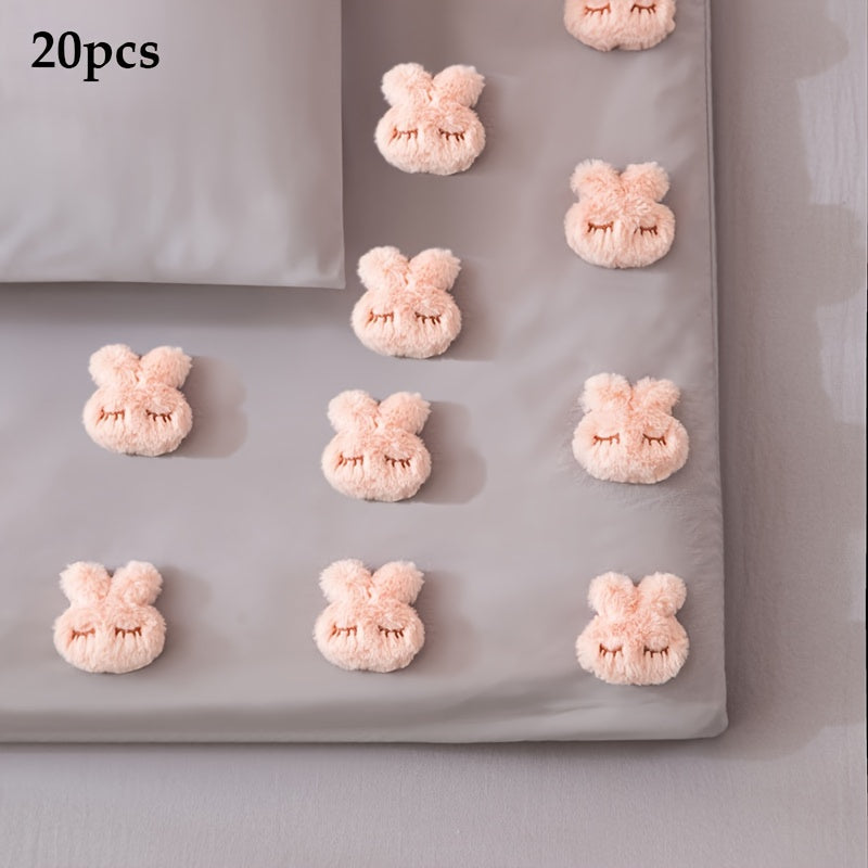 Yumshoq Polipropilen Materiali Qopqoqni Ushlab Turuvchi Quyon Plush Qopqoq To'plami 4 ta - Xavfsiz Yotoq, Pardalar va Matolar uchun Anti-Slip Qopqoq Kliplari - Qo'l bilan Yuvish mumkin, Chiroyli Pushti va Kulrang Dizayn