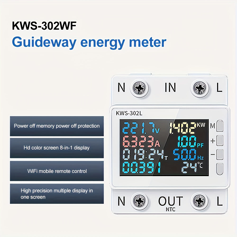 8In1 Din Rail AC Power Meter Voltaj Joriy Kuchlanish Kuchlanish Faktor Faol Kuch 220V 63A