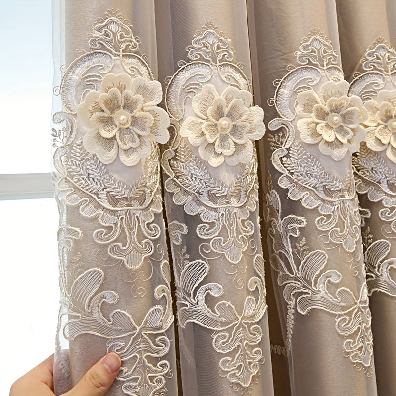 European Romantic Blackout Curtain with Embossed Jacquard Grommet Top for Living Room Bedroom 2 Panels