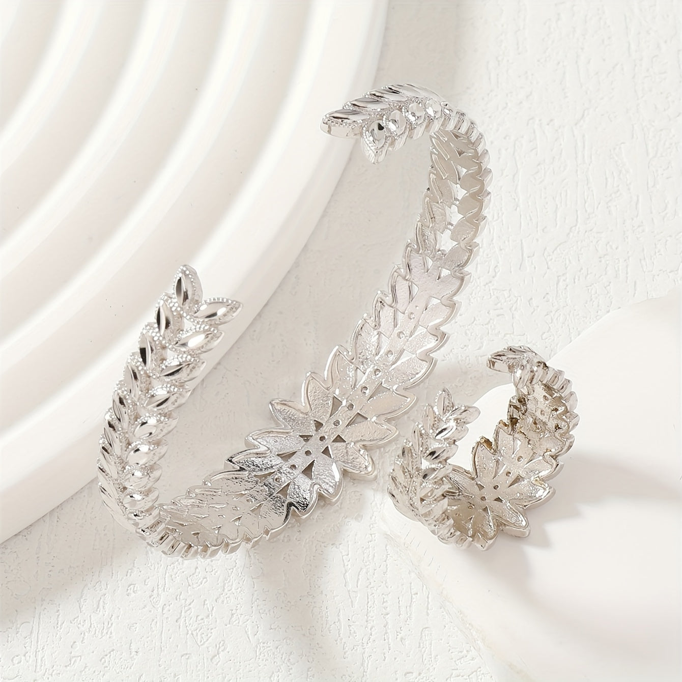 Luxury Bronze Wheat Ear Jewelry Set with Zirconia and Sparkling Cuff Accessory