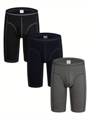 Men's Cotton Boxer Briefs 3-Pack Ultra-Long Solid Color Medium Stretch Daily Wear