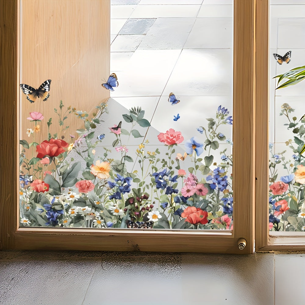 Colorful Plant and Butterfly Window Sticker for Home Decor
