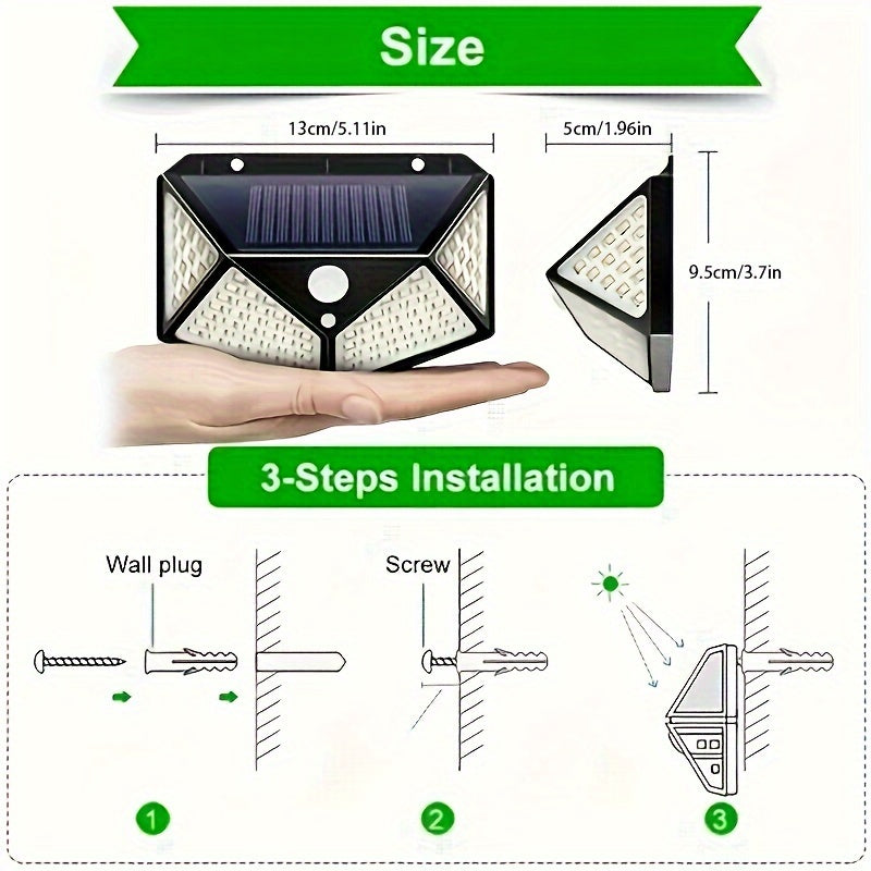 6 Pieces Outdoor Solar Wall Lights with 100 LED Bulbs Human Body Sensing Garden Lighting