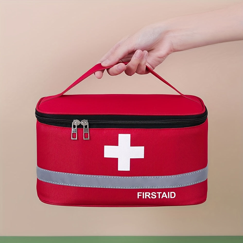 Red First Aid Kit with White Cross, Durable Fabric, Portable Medical Bag