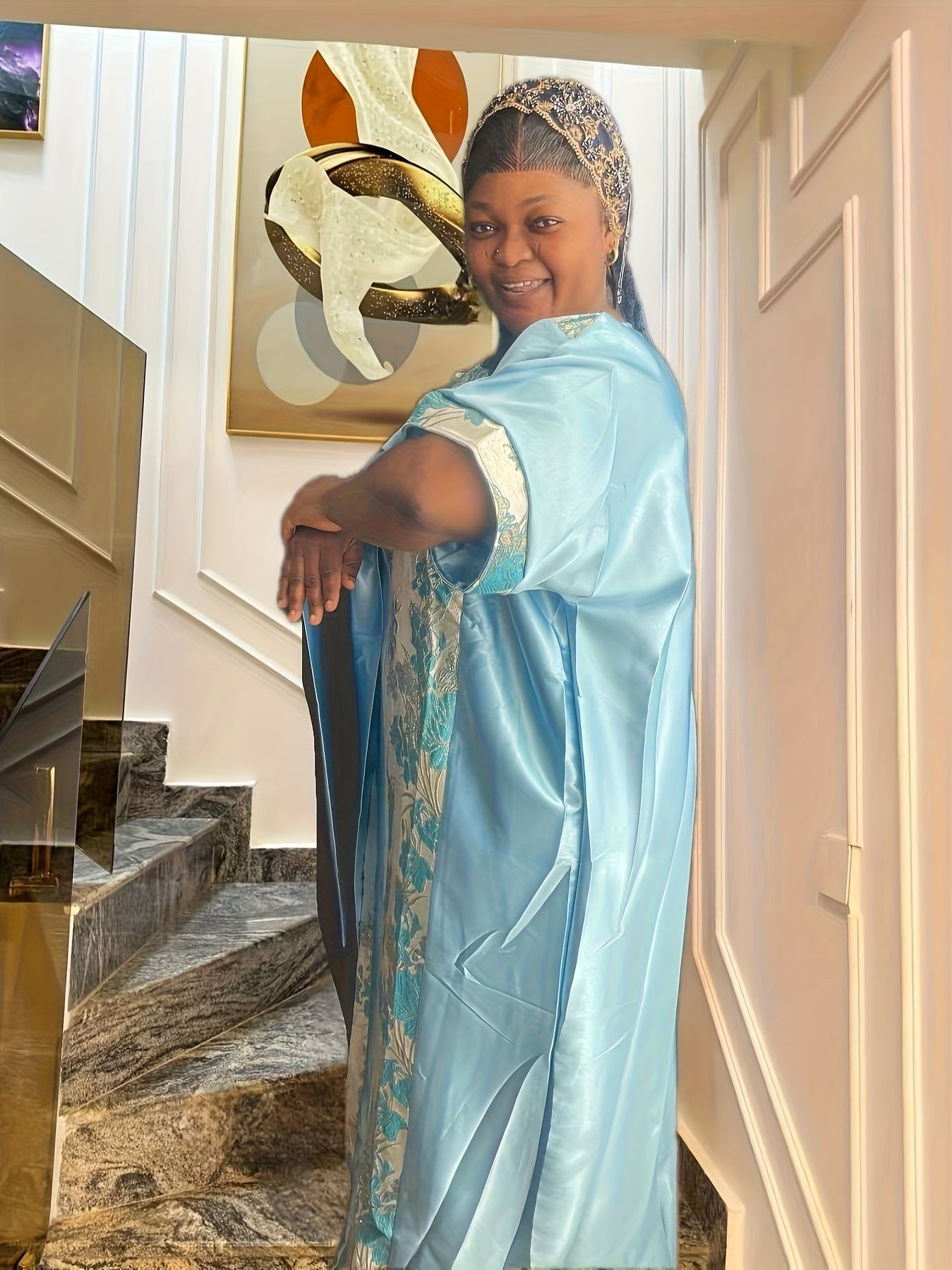 Vestido kimono de corte suelto para mujer con pañuelo para la cabeza, escote en V, patrones florales