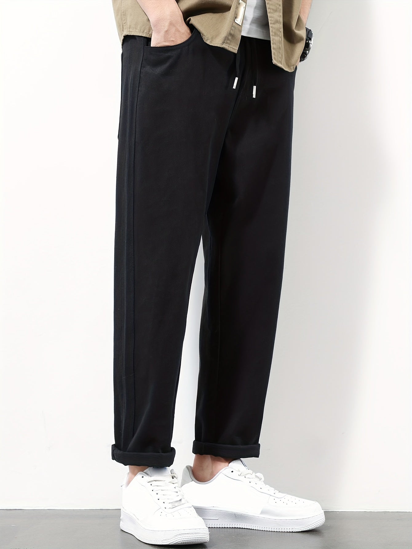 Men's Cotton Loose Fit Casual Pants with Pockets for Outdoor Activities