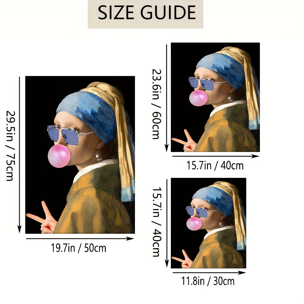 Funny Girl With Pearl Earrings Canvas Wall Art Modern Portrait Home Decor Gift