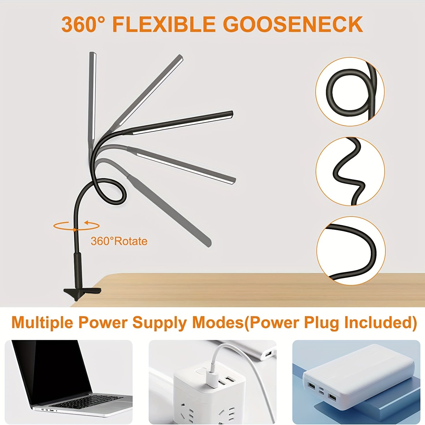 LED Swing Arm Desk Lamp with Clamp, Flexible Gooseneck, Eye-Caring Architect Light, USB Power, Switch, Black or White