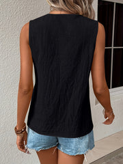 Top sin mangas para mujer talla grande con detalles de encaje elegante casual negro