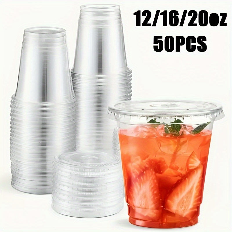 50 Disposable Plastic Cups with Lids for Parties, Camping, Cold Drinks