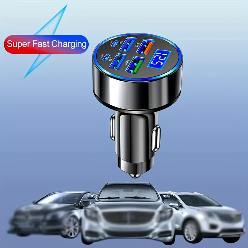 6-в-1 Быстрая зарядка для автомобиля с LED-дисплеем, двойной USB PD QC3.0