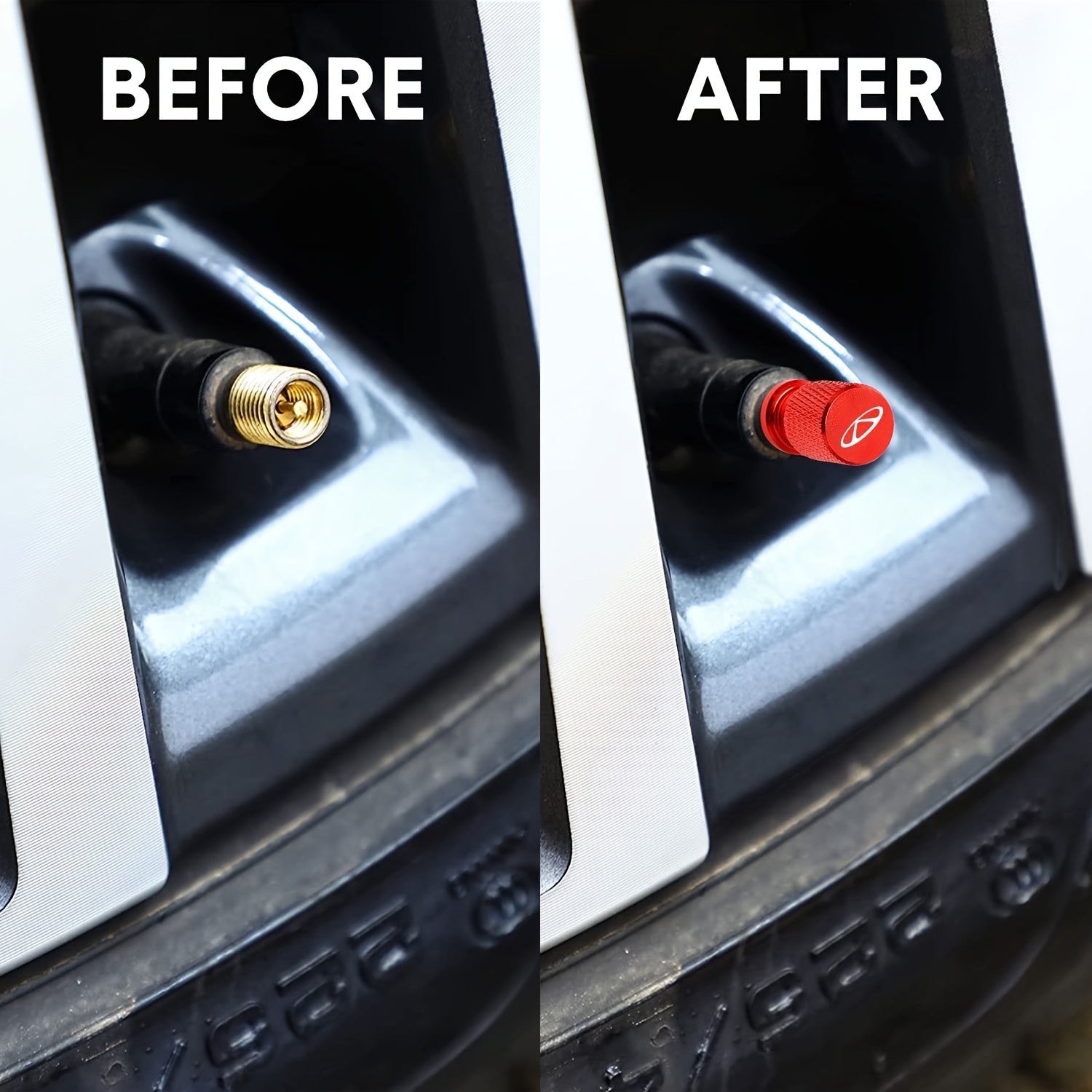 4 Pack 12mm Metal Wheel Valve Stem Caps Dustproof Leakproof Rubber Ring