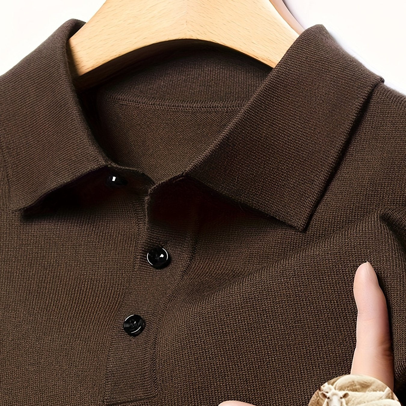 Suéter para hombre de mezcla de lana negra con detalle de botones para otoño e invierno, casual, golf