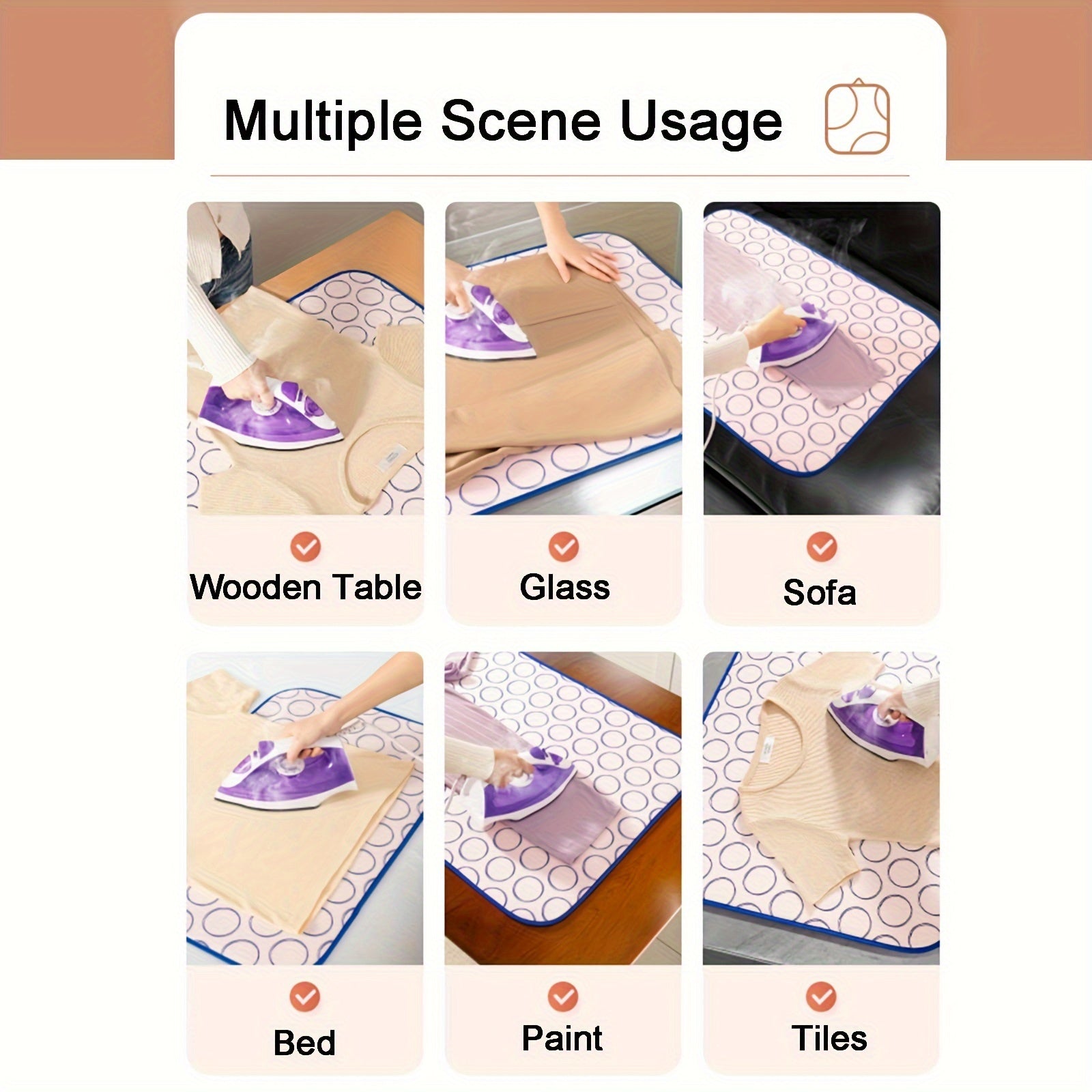 Portable Ironing Pad with 6 Layers of Protective Fabric, Concentric Circle Pattern, for Flat Surfaces