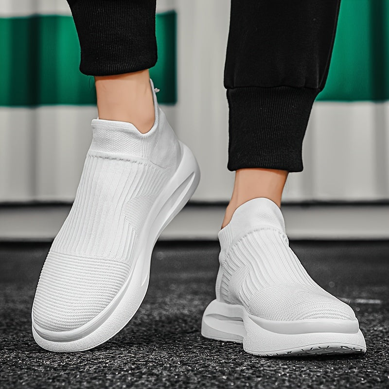 Men's Breathable Woven Slip-On Sneakers for Walking and Running with Shock-Absorbing Platform
